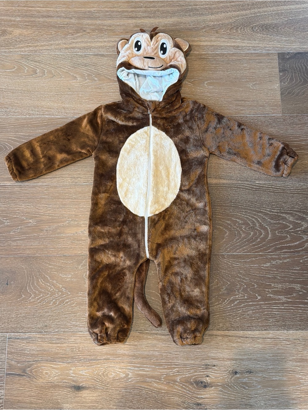 Toddler Plush Monkey Costume Hooded Onesie Tail Zip Jumpsuit 2T 3T Halloween